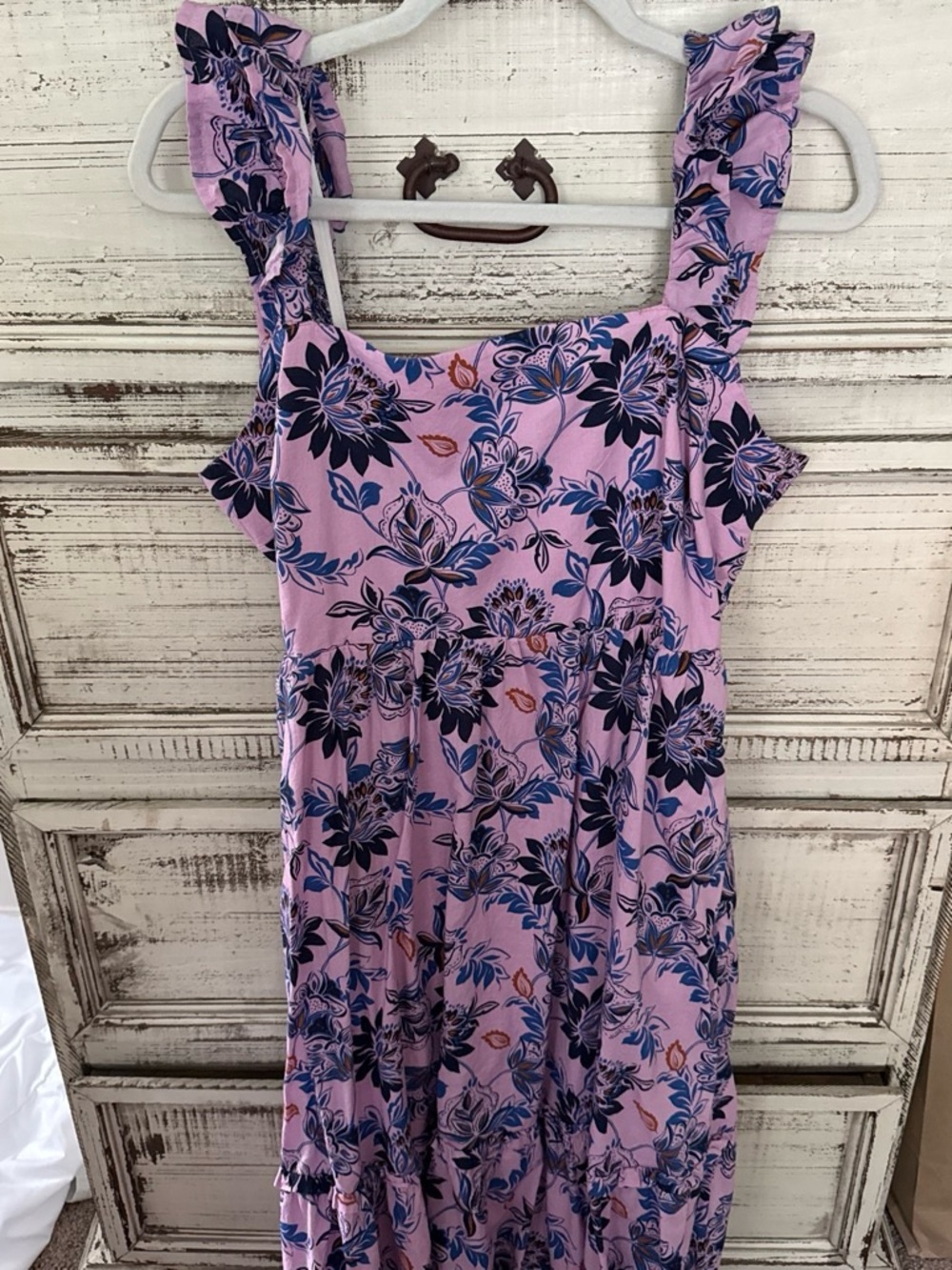 J. Crew Lilac and Navy Floral Smocked Maxi Dress